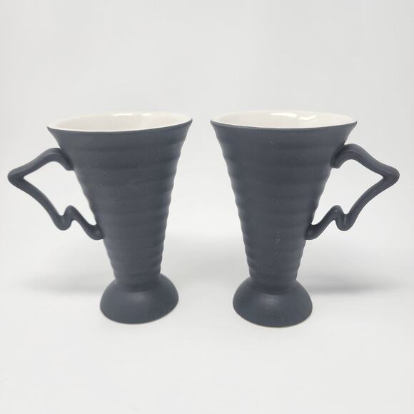 2 Sofieb Modern Designer Mugs by Sophie Conran- Pottery Tapered Ribbed Grey. EUC - Picture 1 of 7